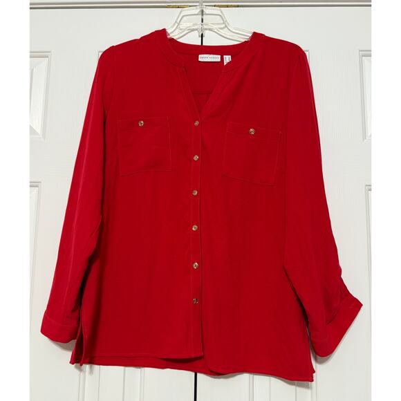 Susan Graver Red Long Sleeve Blouse, Size 14 - Picture 1 of 7